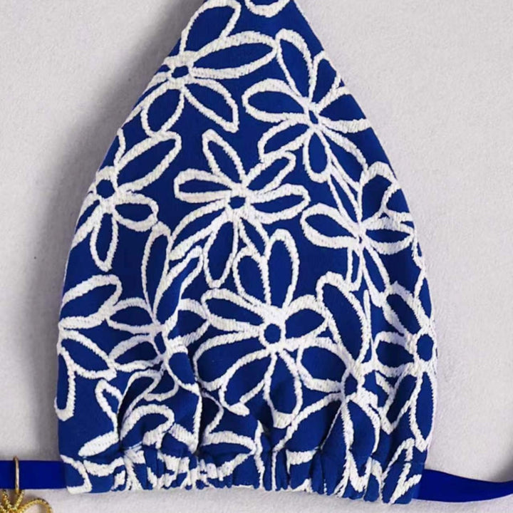 Dame Triangel-Bikini med kontrasterende blomsterdesign Skovae