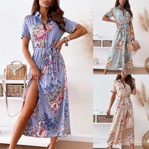 Dame Floral Print Midi Skjortekjole Stilla