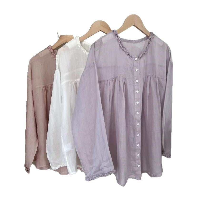 Dame Rynkeknappet Biokemisk Bomuldsbluse Stilla
