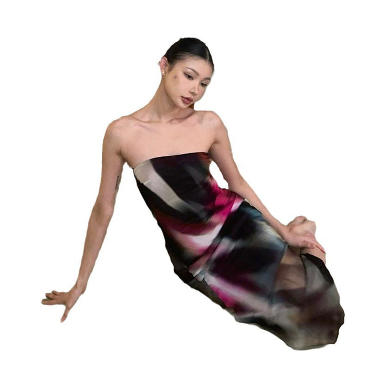 Dame Strapless Maxikjole med flydende snit og moderne farvegradient Stilla