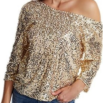 Dame Glitrende Off-Shoulder-Top med funkende Pailletter Stilla