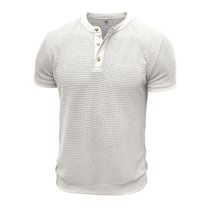 Herre kortærmet Henley-shirt med struktureret design og elegant knaplukning Stilla
