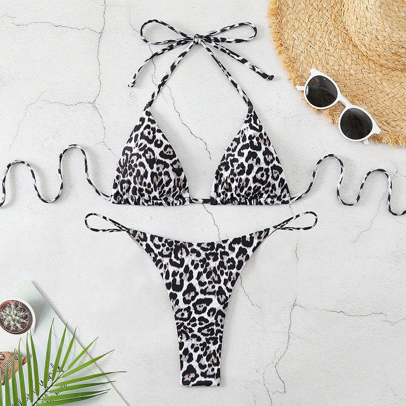 Dame triangel-bikini med moderne leopardmønster Skovae