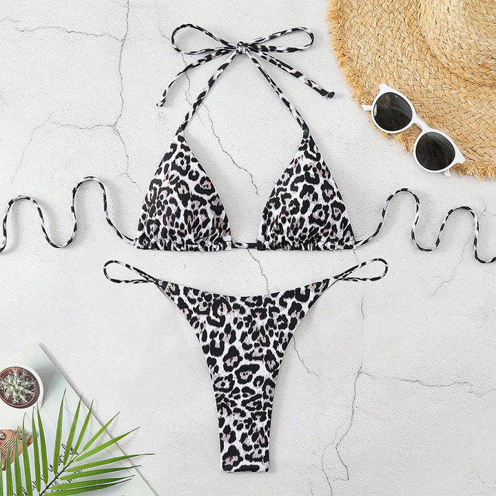 Dame triangel-bikini med moderne leopardmønster Skovae