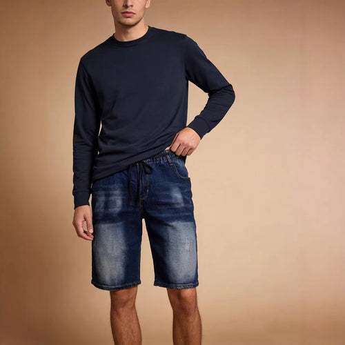 Herrer behagelige denim-shorts med elastisk talje og afslappet design Skovae