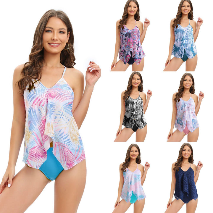 Dame Tankini-sæt med floral overkjole og justerbare stropper Skovae