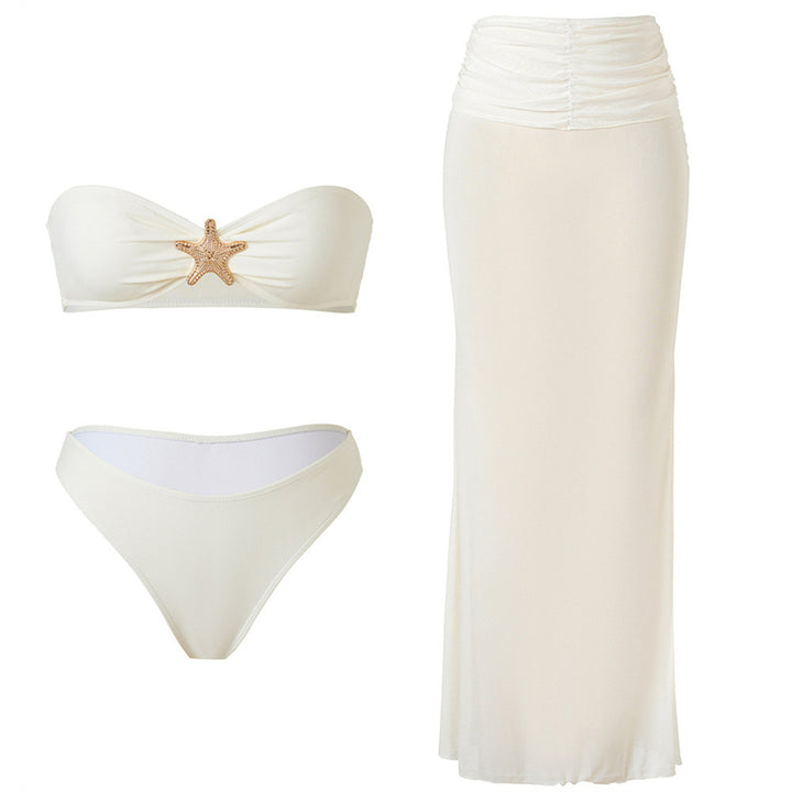 Dame bikini sæt med elegant omslag nederdel og dekorativt stjernedetalje Skovae