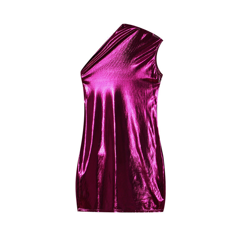 Dame Metallic asymmetrisk Shift-kjole Stilla