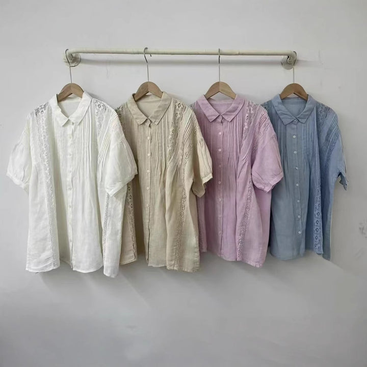 Dame Elegant Oversized Spids-Detail Knap-Op Bluse Stilla