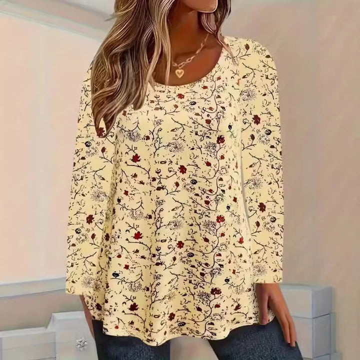 Dame afslappet bluse med blomsterprint og lange ærmer Stilla