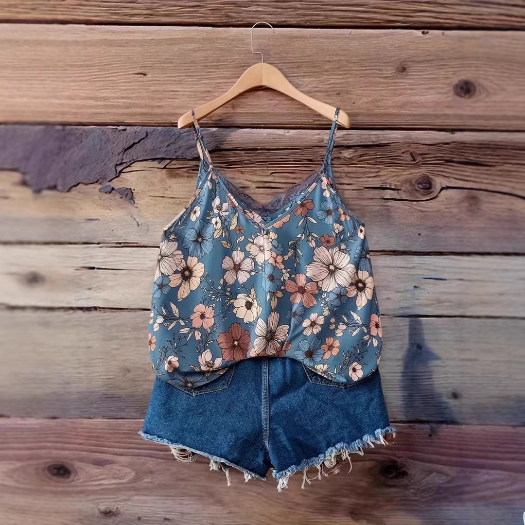 Dame bluse t-shirt med blomsterdesign Skovae