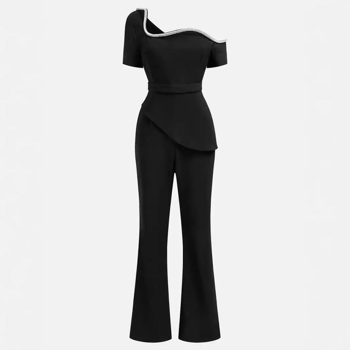 Dame off-shoulder top med raffineret flæse og elegant bukse-sæt Stilla