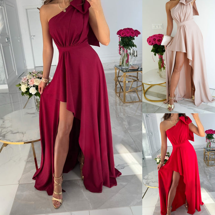 Dame Elegant One-Shoulder Maxikjole med Flæser og Høj Slids Stiila