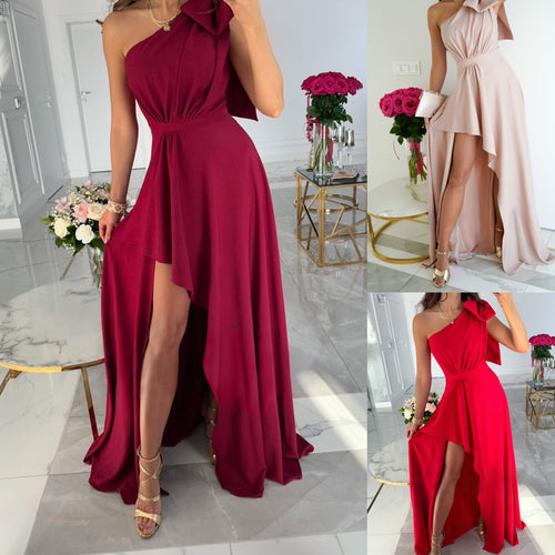 Dame Elegant One-Shoulder Maxikjole med Flæser og Høj Slids Stiila