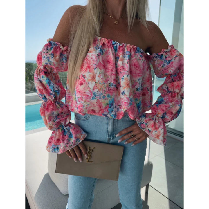 Dame Off-Shoulder Bluse med Blomsterprint og Flæseærmer Stilla