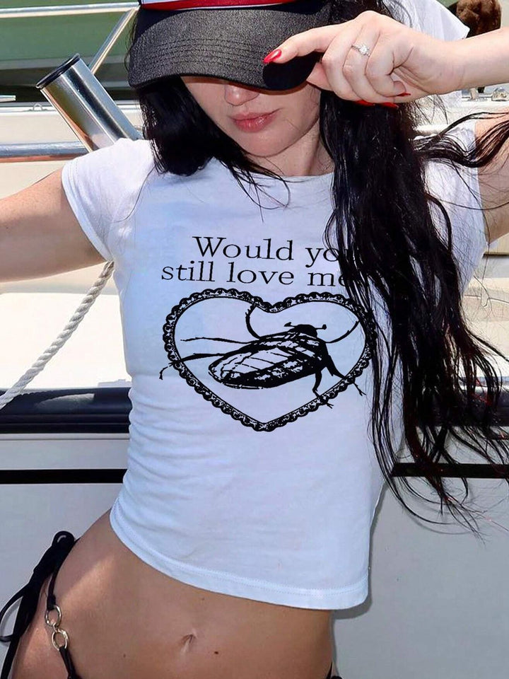 Dame Crop-T-shirt med kreativ telefon-design Skovae