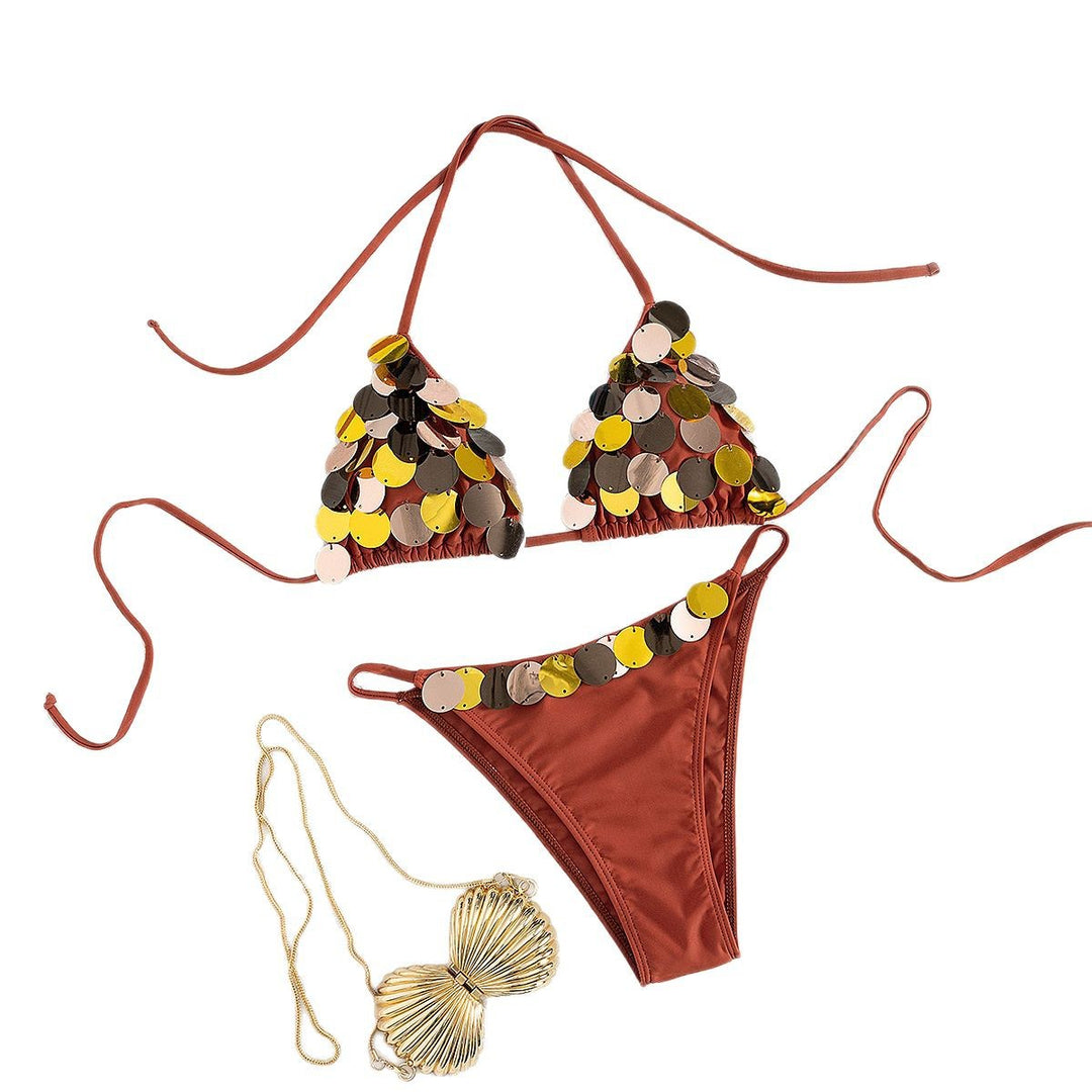 Dame bikini-sæt med glitrende palietter og justerbare stropper Stilla