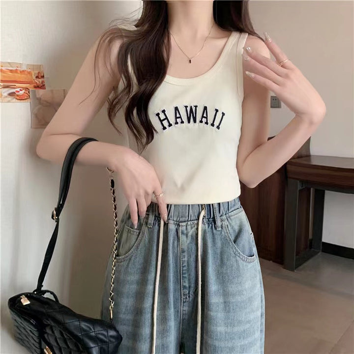 Dame Casual Grafik Tanktop med dristig udsagn Stilla