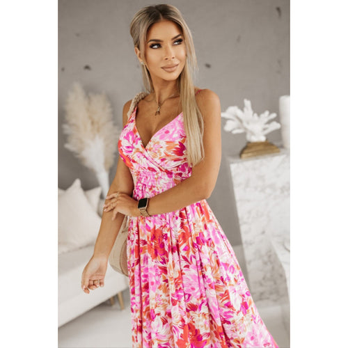 Dame Tropical Print Maxi Kjole med justerbare Spaghettistropper Stilla