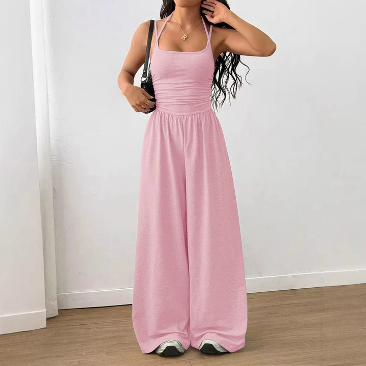 Dame luftig jumpsuit med høj talje og justerbare stropper Skovae