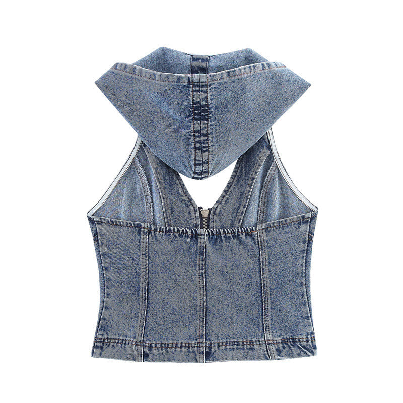 Femme Hætte Denim Crop Top Stilla