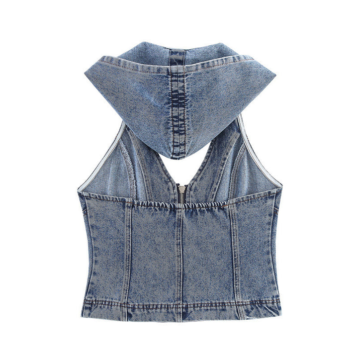 Femme Hætte Denim Crop Top Stilla