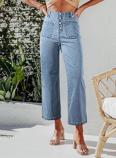 Dame High-Waist Jeans med knapdetalje og bred ben Skovae