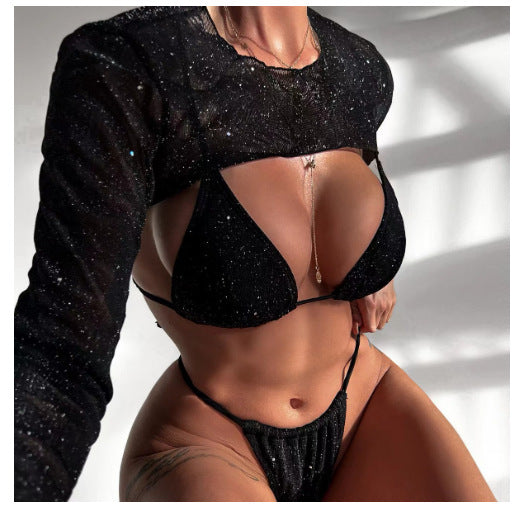 Dame Skinner Skinnende Trekant Bikini-Sæt med Gennemsigtig Overdel Stilla