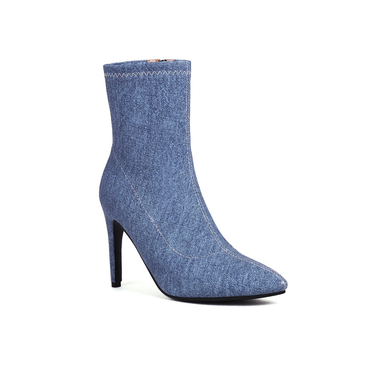 Femme Spitz-Tå Denim Stiletto Støvler Stilla
