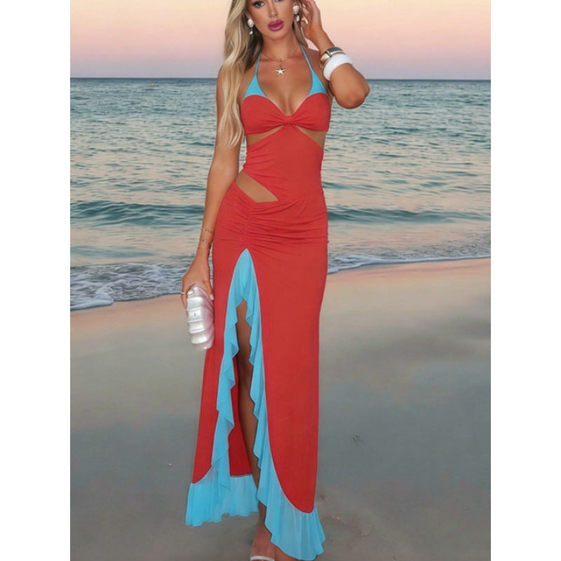 Damen Maxi-Kleid mit raffiniertem Drapierungsdesign und seitlichem Schlitz Skovae