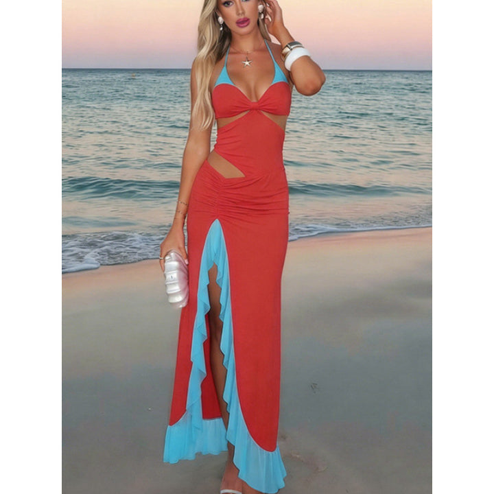 Damen Maxi-Kleid mit raffiniertem Drapierungsdesign und seitlichem Schlitz Skovae