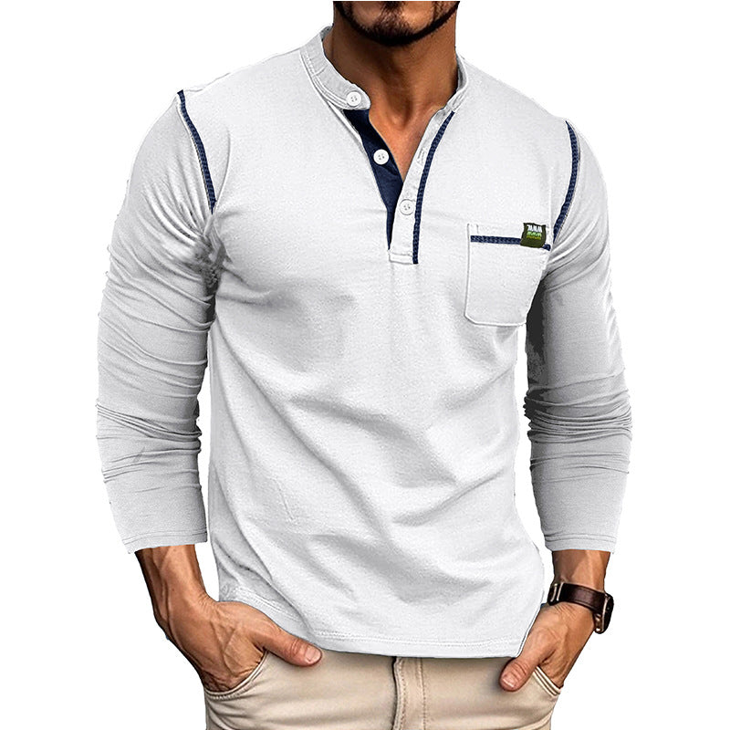 Herren Langærmet T-shirt med moderne krave og brystlomme Stilla