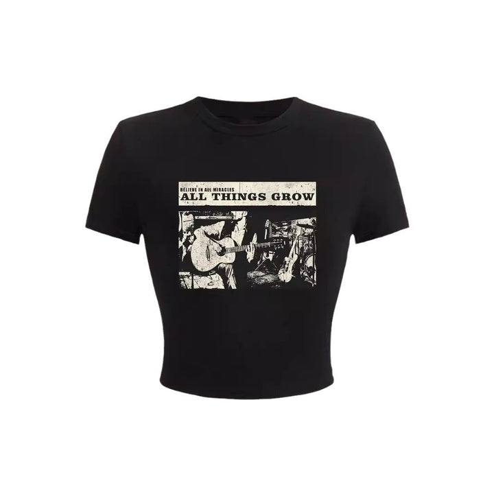 Dame Crop-T-shirt med inspirerende tryk og tætsiddende pasform Skovae