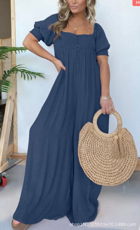 Dame Relaxed Fit Maxikjole med Puffærmer Stilla