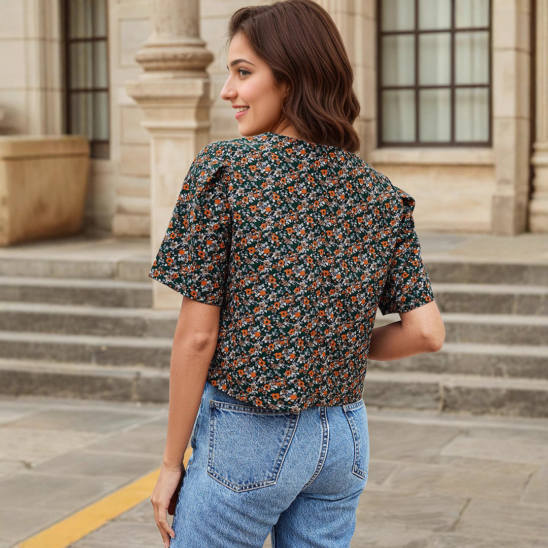 Dame Crop-Top med blomsterdesign og lige pasform Stilla