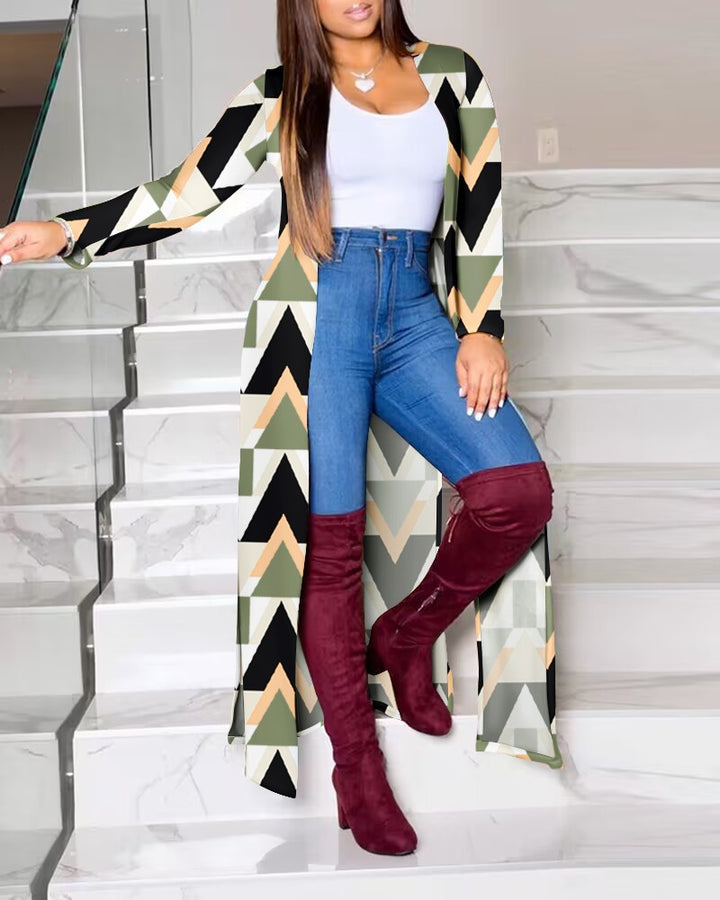 Dame Lang Kimono med grafisk Design Stilla