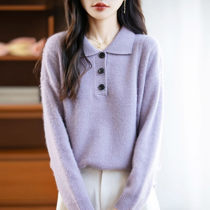Kvindernes Koshiba-stil Sweater med Elegant Knaplukning Stilla