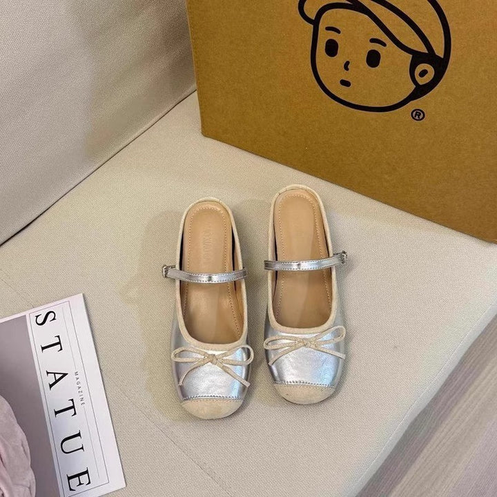 Dame Elegant Slingback Ballerinaer med Sløjfe Accent Stilla