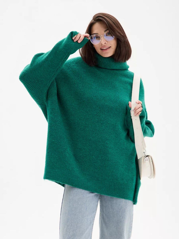 Dame hyggelig oversized sweater med høj krave og konisk skæring Stilla