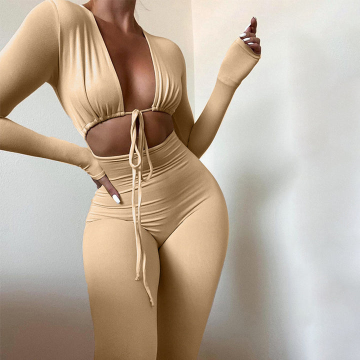 Dame Bodycon Jumpsuit med dyb V-udskæring og cut-out-detaljer Stilla