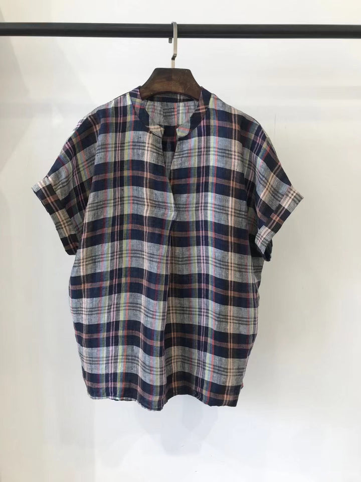 Femme Kortærmet Ternet Button-Up Skjorte Stilla
