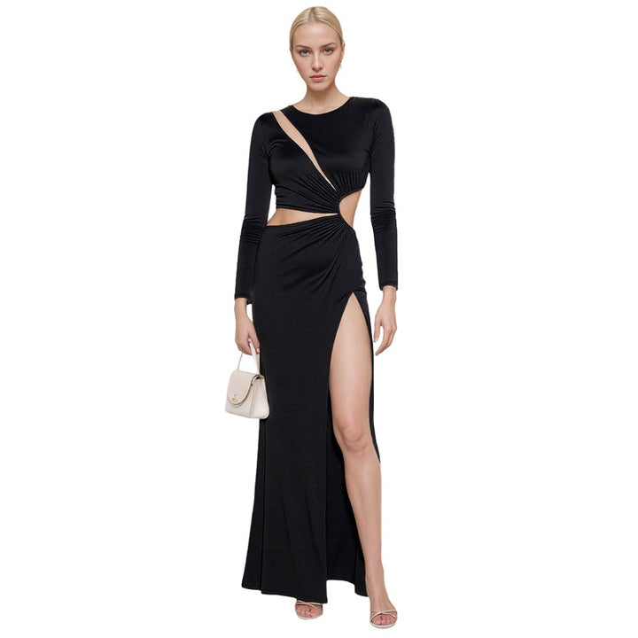 Kvindernes elegante cut-out maxi kjole med figursyede accenter og høj slids Stilla