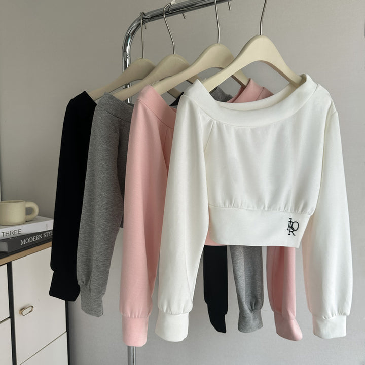 Dame Cropped Langærmet Sweatshirt med elegante Puffærmer Stilla