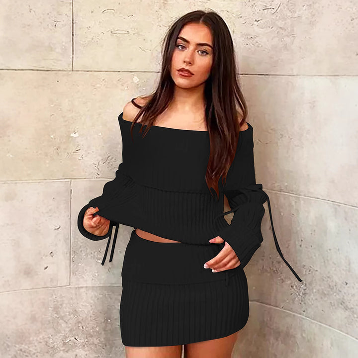Dame Off-Shoulder Strik-Sæt med moderne detaljer Skovae