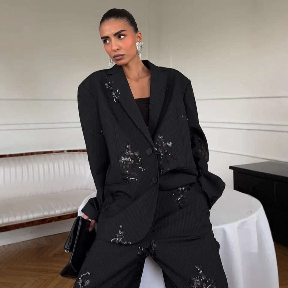 Kvinders elegante og glitrende blazer sæt Stilla