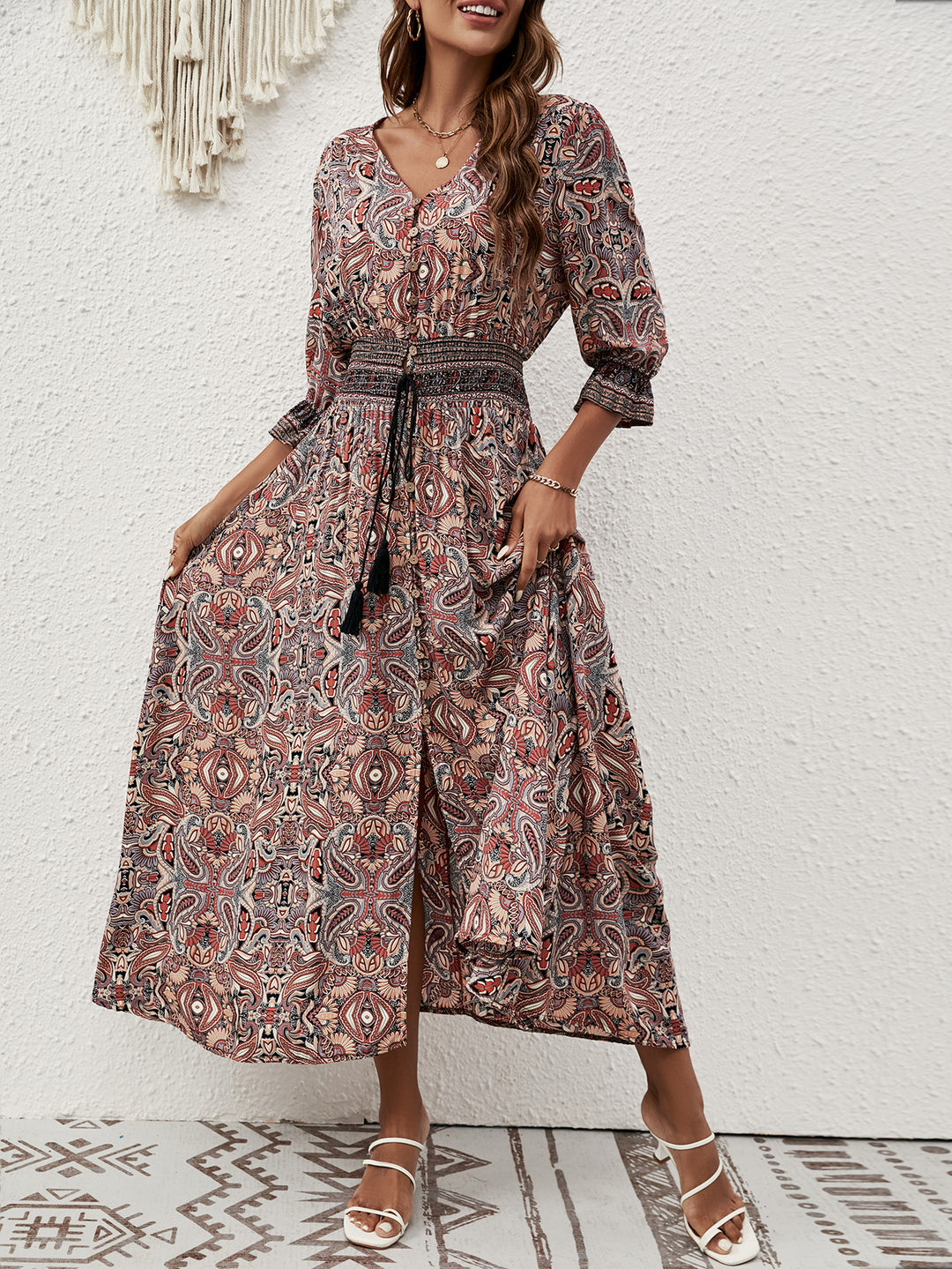 Dame Bohemian Lange Knapluknings Maxi Kjole Stilla