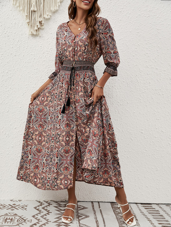 Dame Bohemian Lange Knapluknings Maxi Kjole Stilla