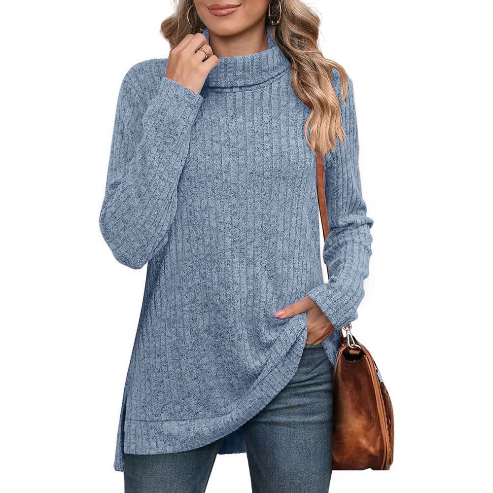 Dame afslappet rullekrave sweater med struktureret design og asymmetrisk kant Stilla