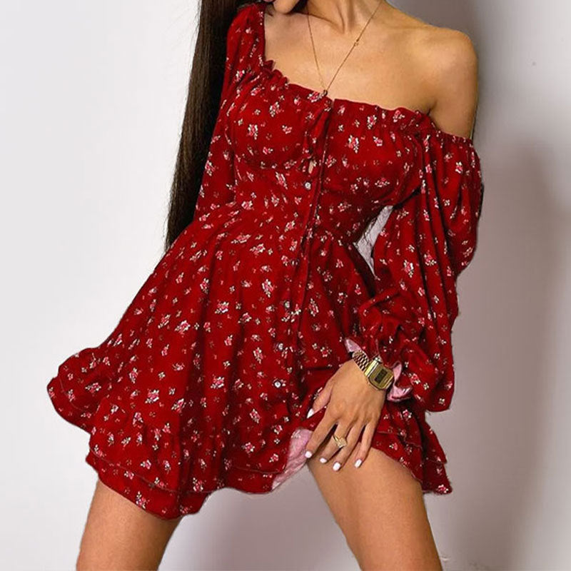 Kvinders Off-Shoulder Kjole med Blomstermønstre og Ruffle Detaljer Stilla