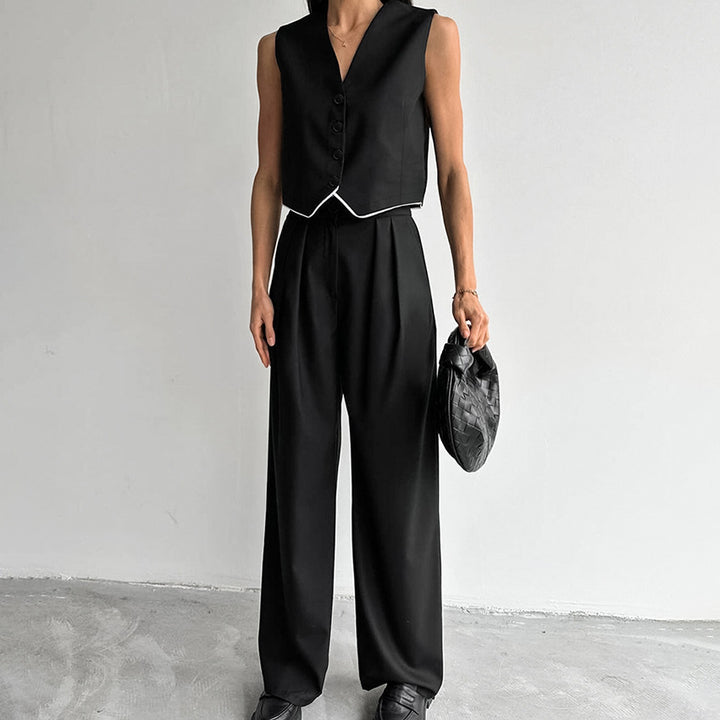 Dame cropped Blazer-sæt med stilfuld ståkrave og elegante knapdetaljer Stilla